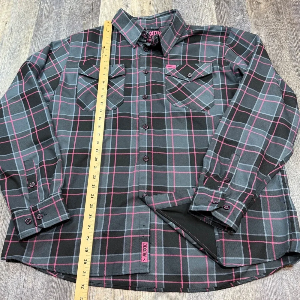 Dixxon Flannel Snap-On Button Down Shirt Men 2XL Grey Pink Plaid Limited Edition